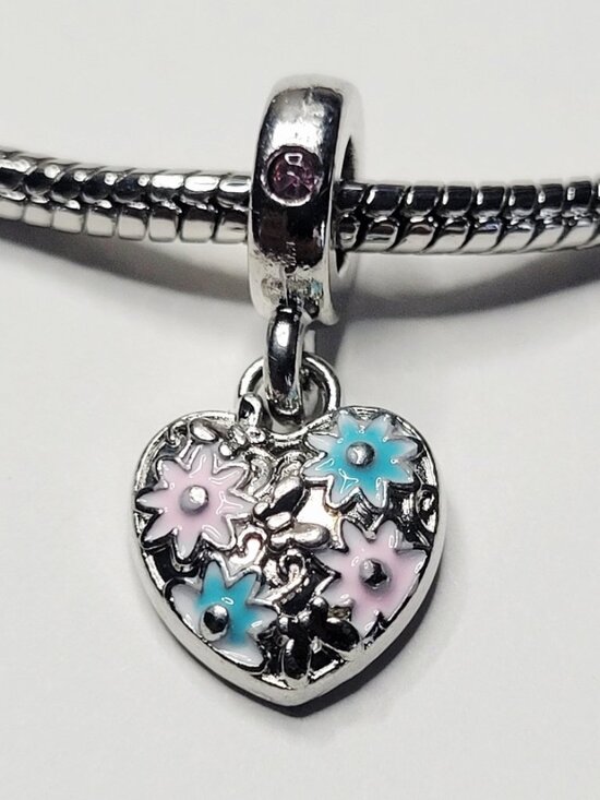 Chill Charms Of Texas Jewelry - NWT Silver Pink And Blue Pastel Heart Dangle Charm For Pandora Charm Bracelets